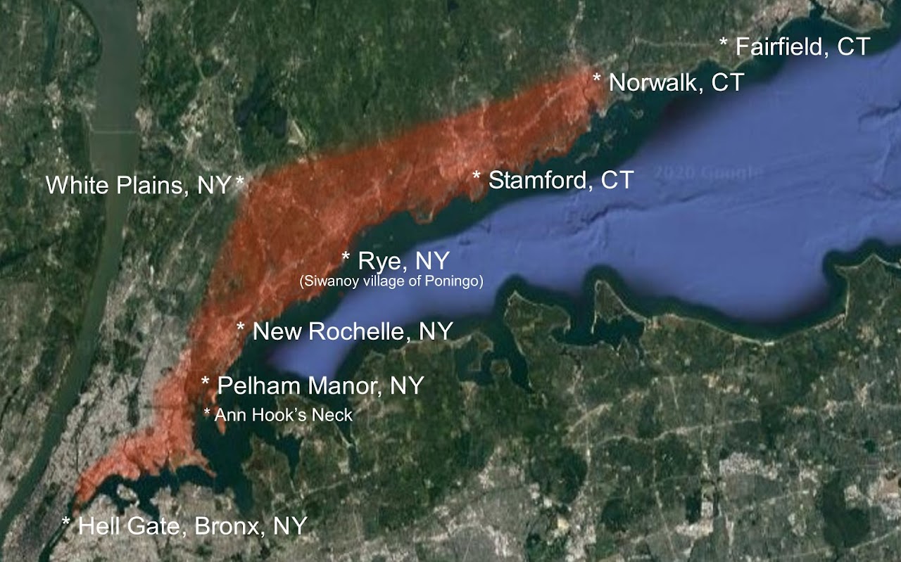 Map of Siwanoy Territory circa 1640 - Frederick Webb Hodge , 1912