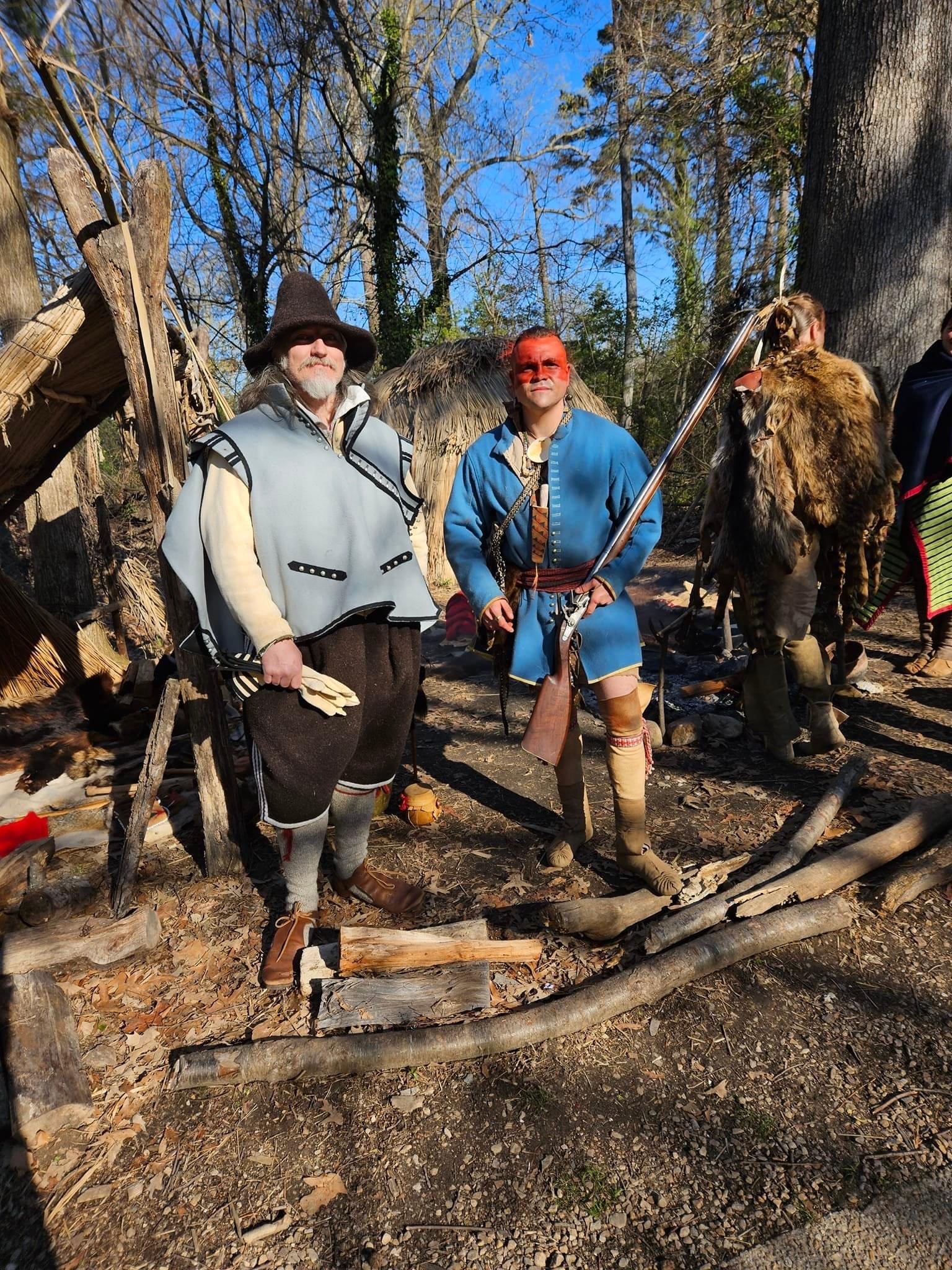 Dutch and Algonkian men of southern New Netherlands circa 1645-1660,  wearing duffel cloth jackets.